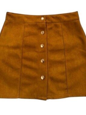 Y2K Preppy Mini Skirt Women No Brand Suede Feel Brown Gold Buttons Size Medium